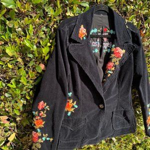 Johnny Was Black Cord Floral Jacket, Size Large